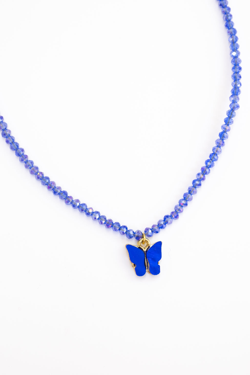 Glass Crystal beads necklace with enameled butterfly pendant for Girls