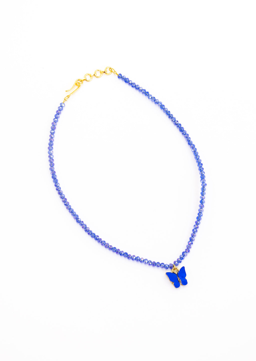 Glass Crystal Beads & Enameled Butterfly Pendant Necklace