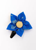 Blue Five petals handmade brocade silk fabric flower hairclip for girls