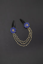 Triveni Royal Blue Pearl Triple Layer Flower Hair Clips