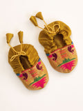 Premium quality Paithani brocade Pink patch unisex booties for newborn baby