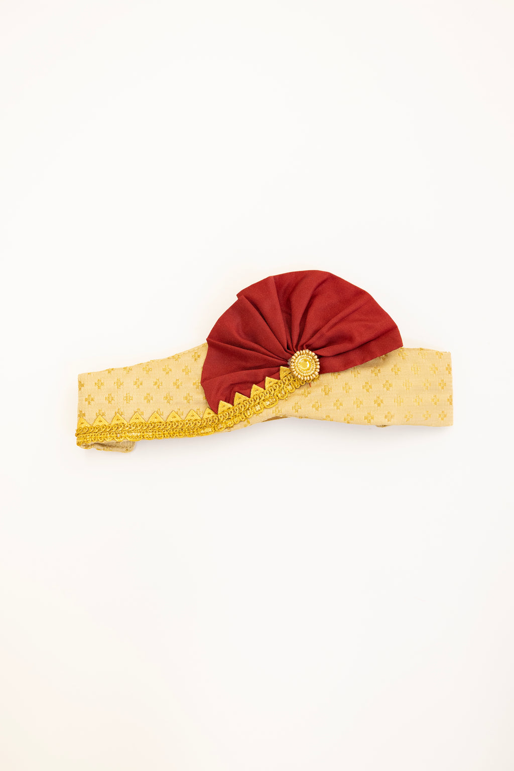 Alok set - Golden beige pure handloom banaras silk front open kurta and dhoti with accessories set for baby boy.