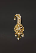 White stones and Kundan studed Golden finish pagadi brooch with pearls for Batu\Groom
