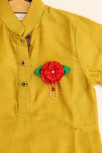 Handmade two layered fabric flower , pearls embellished brooch for kurta