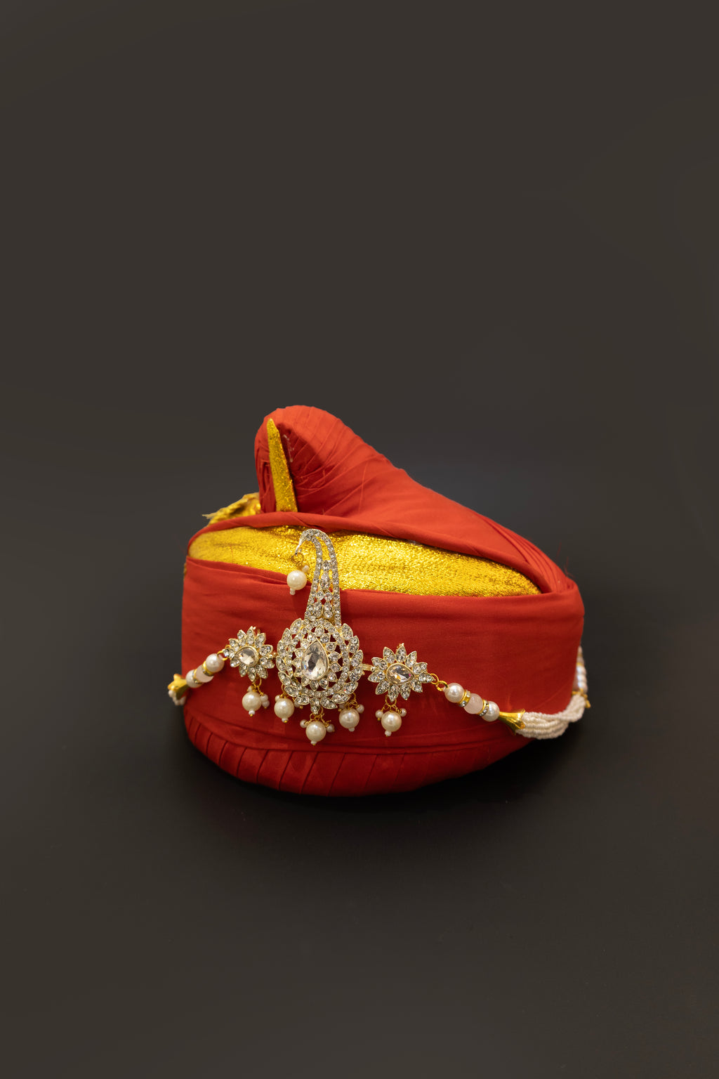 White Kundan Pagadi Brooch with Pearls and stones Maala attachment for Batu\ Groom