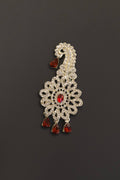 White stones studed silver finish pagadi brooch with red stones for Batu\Groom