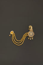 Golden Stones studed big sized Pagadi Brooch with golden Pearls Maala attachment for Batu\ Groom