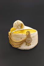 Golden Stones studed big sized Pagadi Brooch with golden Pearls Maala attachment for Batu\ Groom