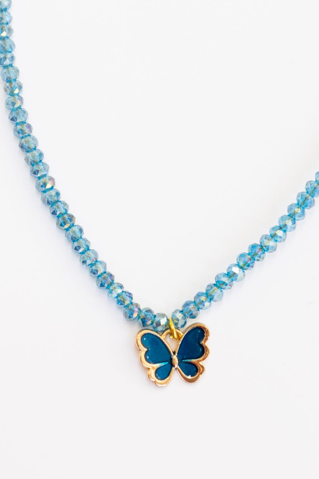 Glass Crystal beads necklace with enameled butterfly pendant for Girls