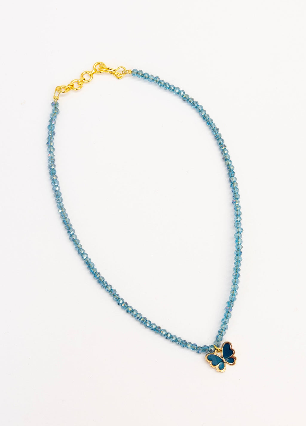Glass Crystal Beads & Enameled Butterfly Pendant Necklace