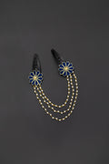 Triveni - Dark Blue two flowers triple layer Pearl chain Hair clips for Girls