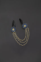 Triveni Dark Blue Pearl Triple Layer Flower Hair Clips