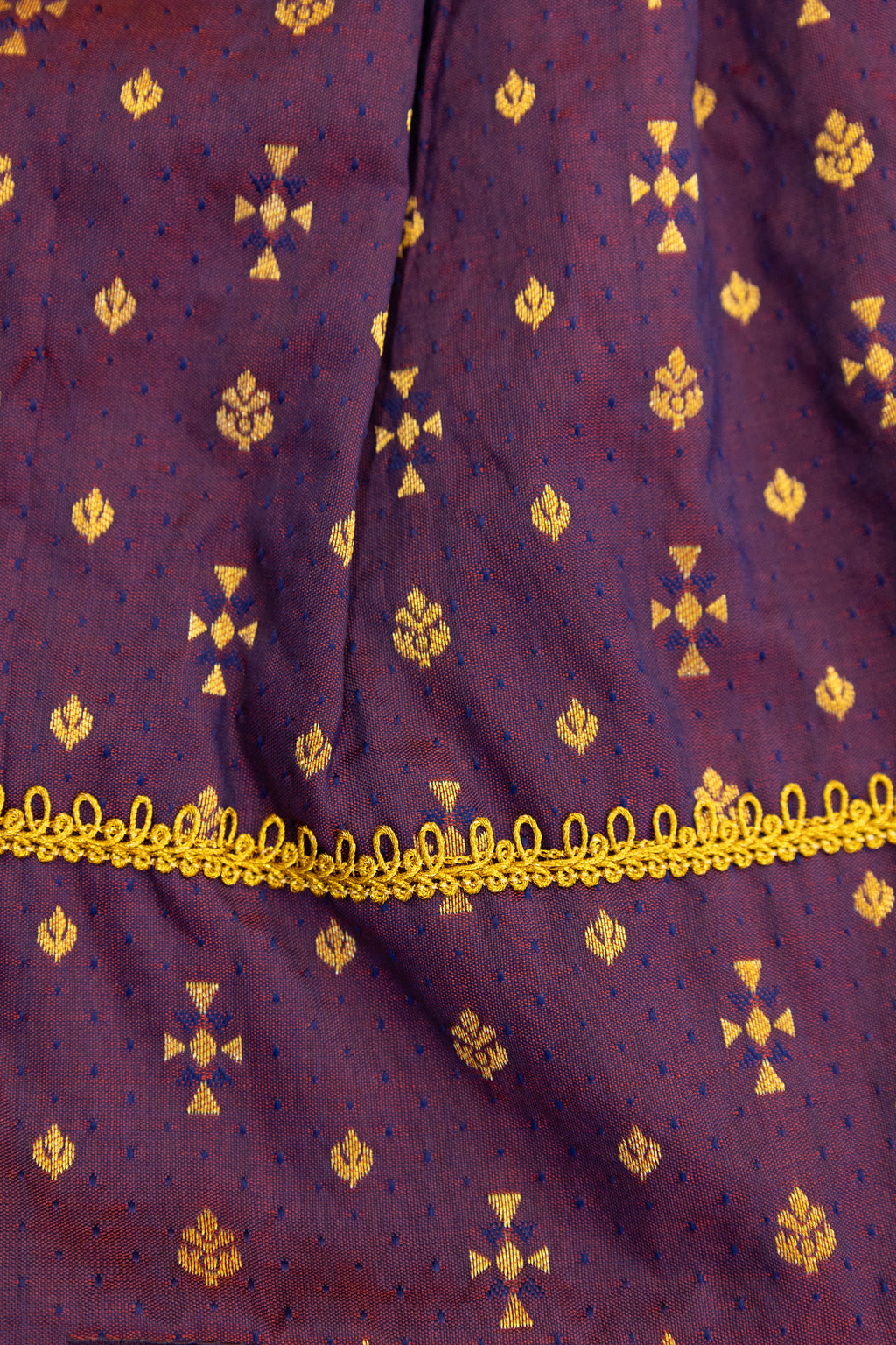 Magenta brocade silk unisex kunchi with beautiful golden lace for New Born Baby