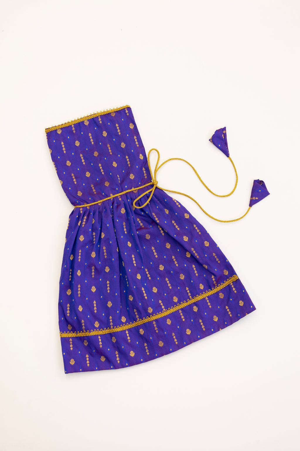 Purple brocade silk unisex kunchi with beautiful golden lace for New Born Baby