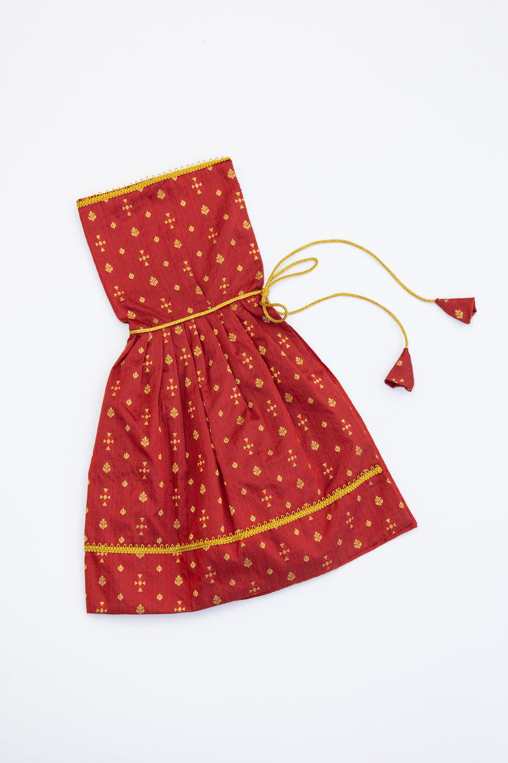Maroon brocade silk unisex kunchi with beautiful golden lace for New Born Baby