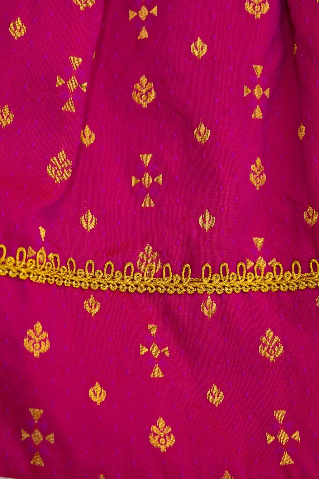 Rani Pink brocade silk unisex kunchi with beautiful golden lace for New Born Baby