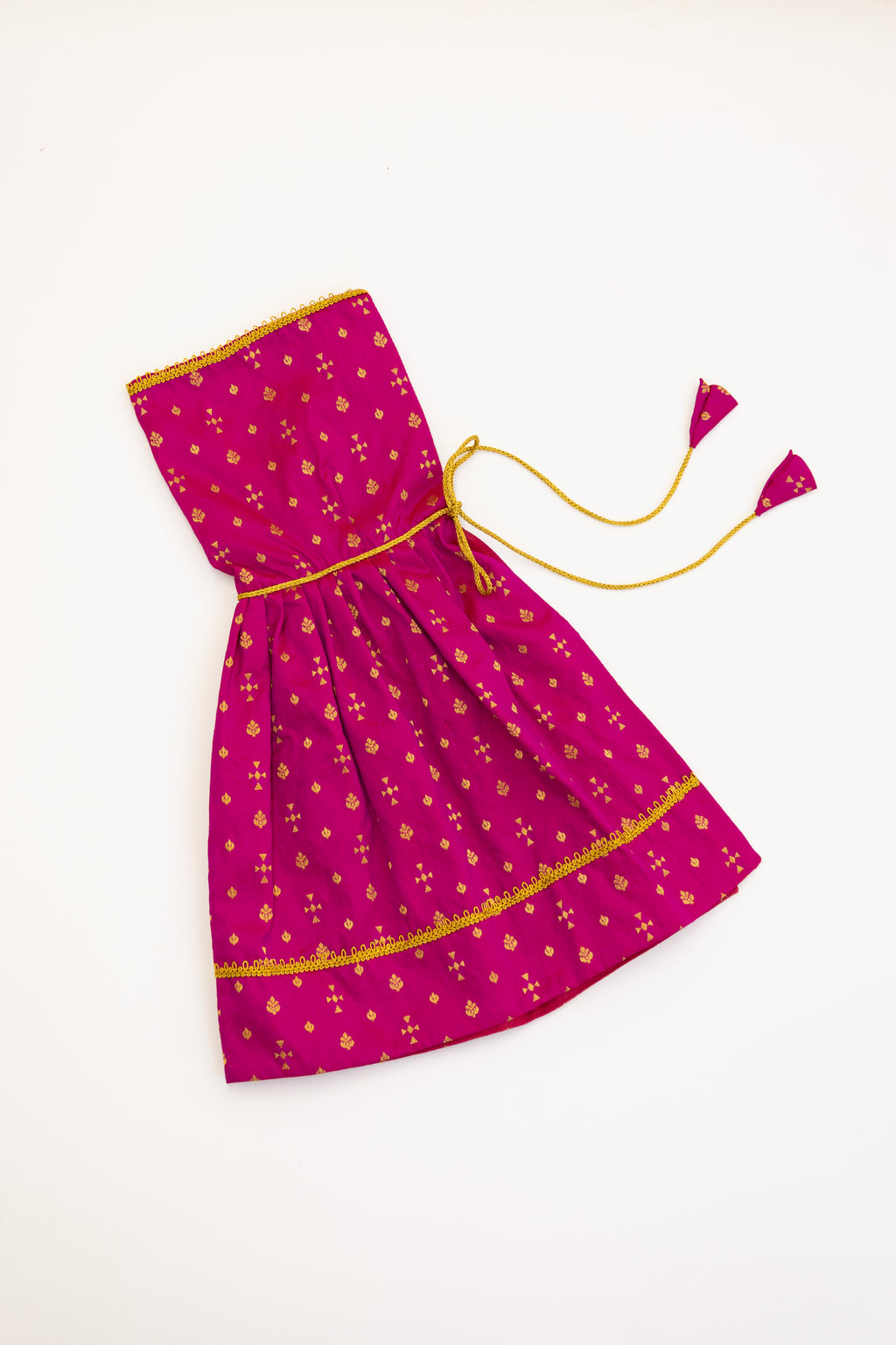 Rani Pink brocade silk unisex kunchi with beautiful golden lace for New Born Baby
