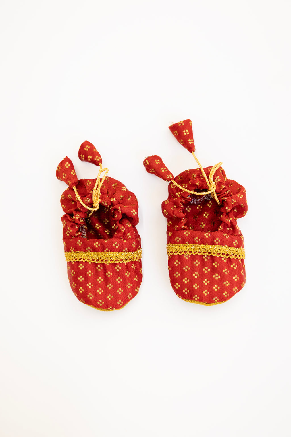 Laxmi Set - Red Pure handloom banarasi silk Dress and accessories set for a newborn baby girl.
