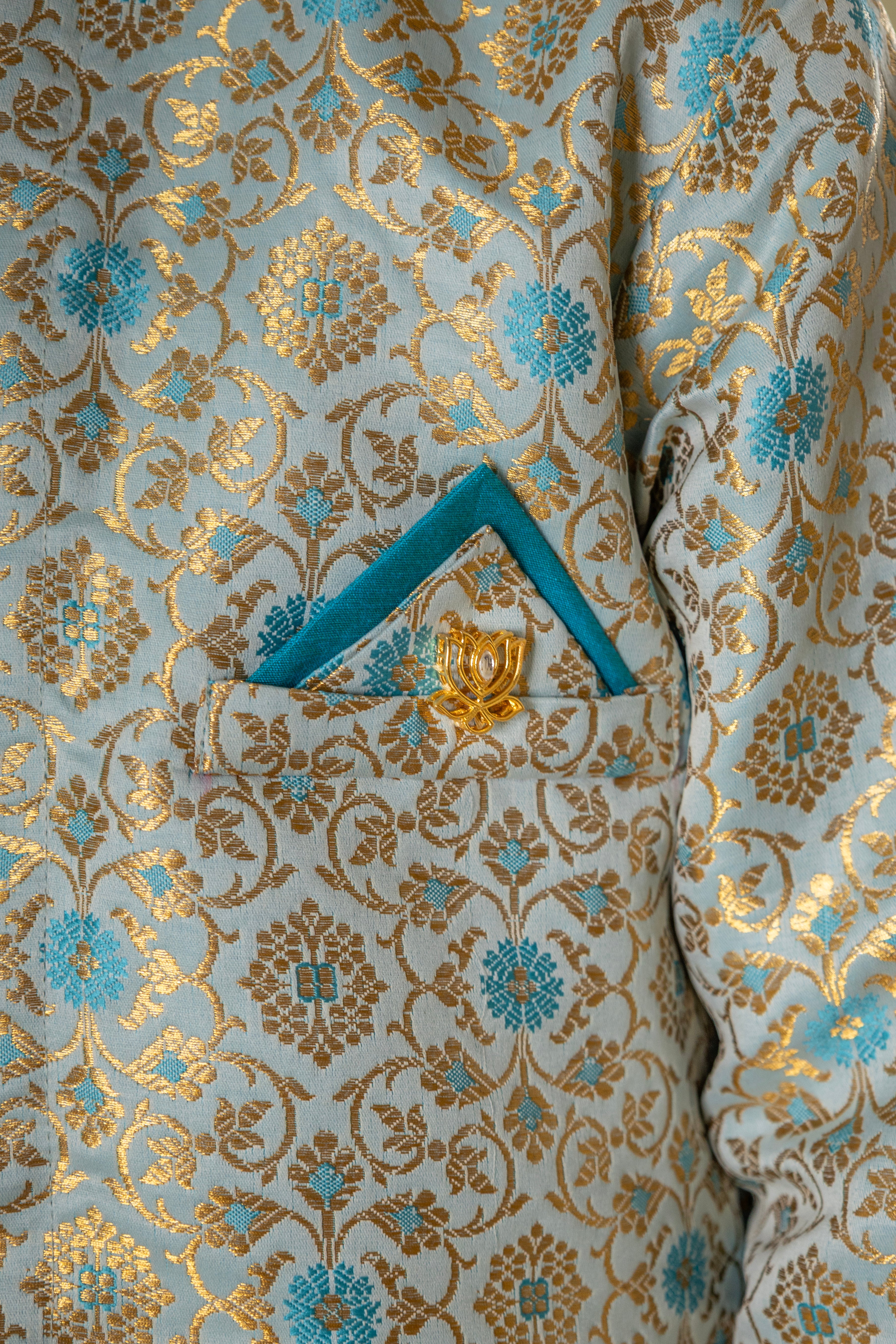 Sky blue premium handloom kimkhwab banarasi brocade silk sherwani set for Batu