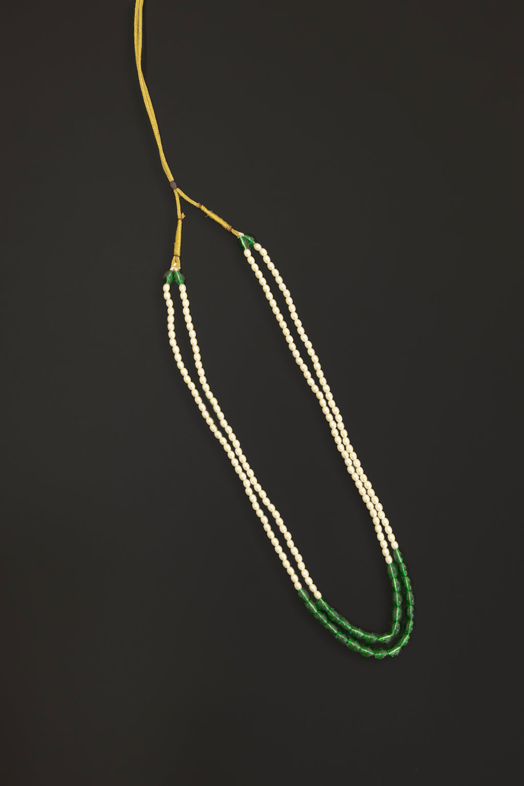 Semicultured Pearl Double Layer Kanthi with Green Oval clear glass beads for Batu