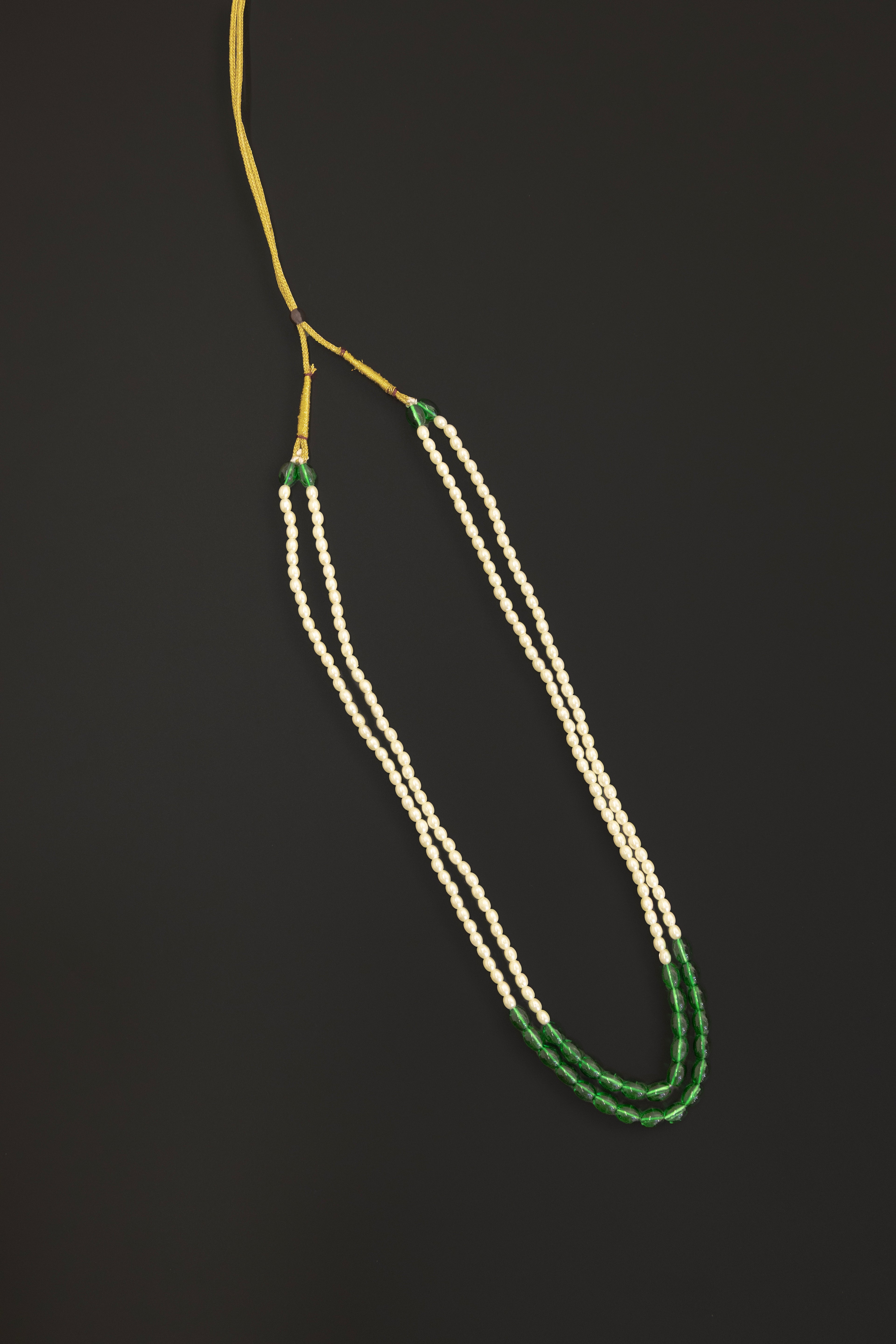 Semicultured Pearl Double Layer Kanthi with Green Oval clear glass beads for Batu