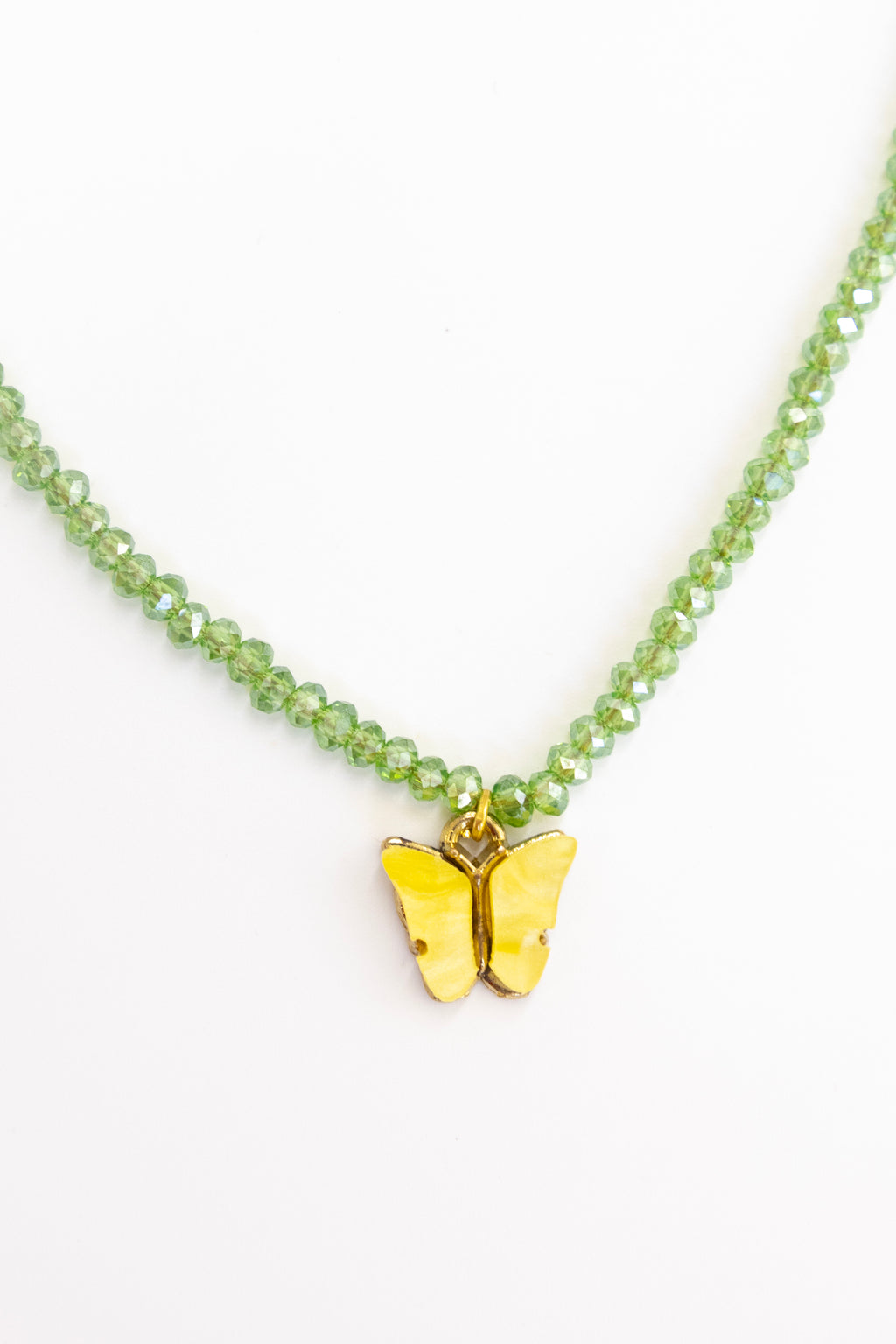 Glass Crystal beads necklace with enameled butterfly pendant for Girls