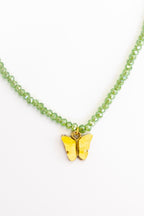 Glass Crystal Beads & Enameled Butterfly Pendant Necklace