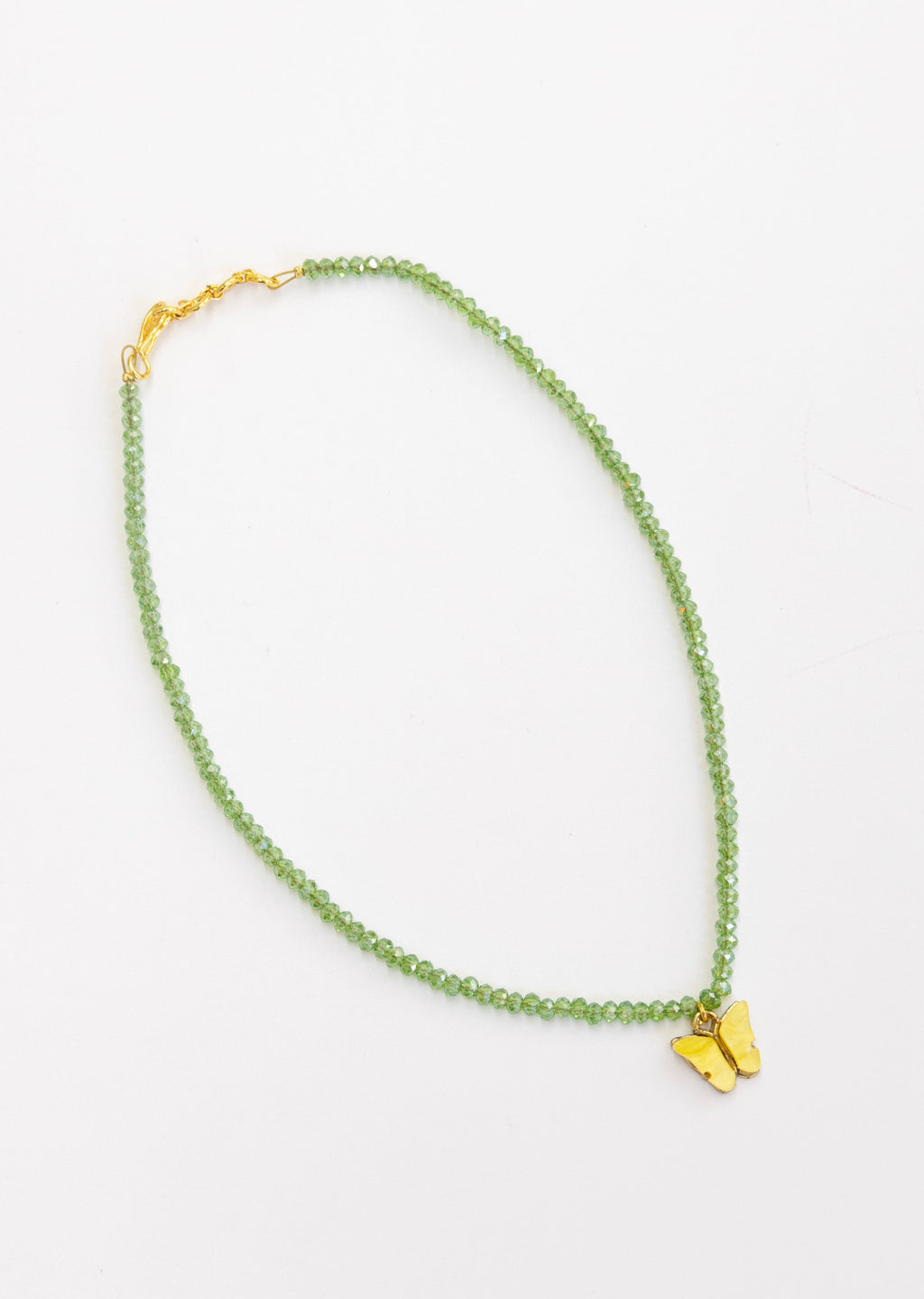 Glass Crystal Beads & Enameled Butterfly Pendant Necklace