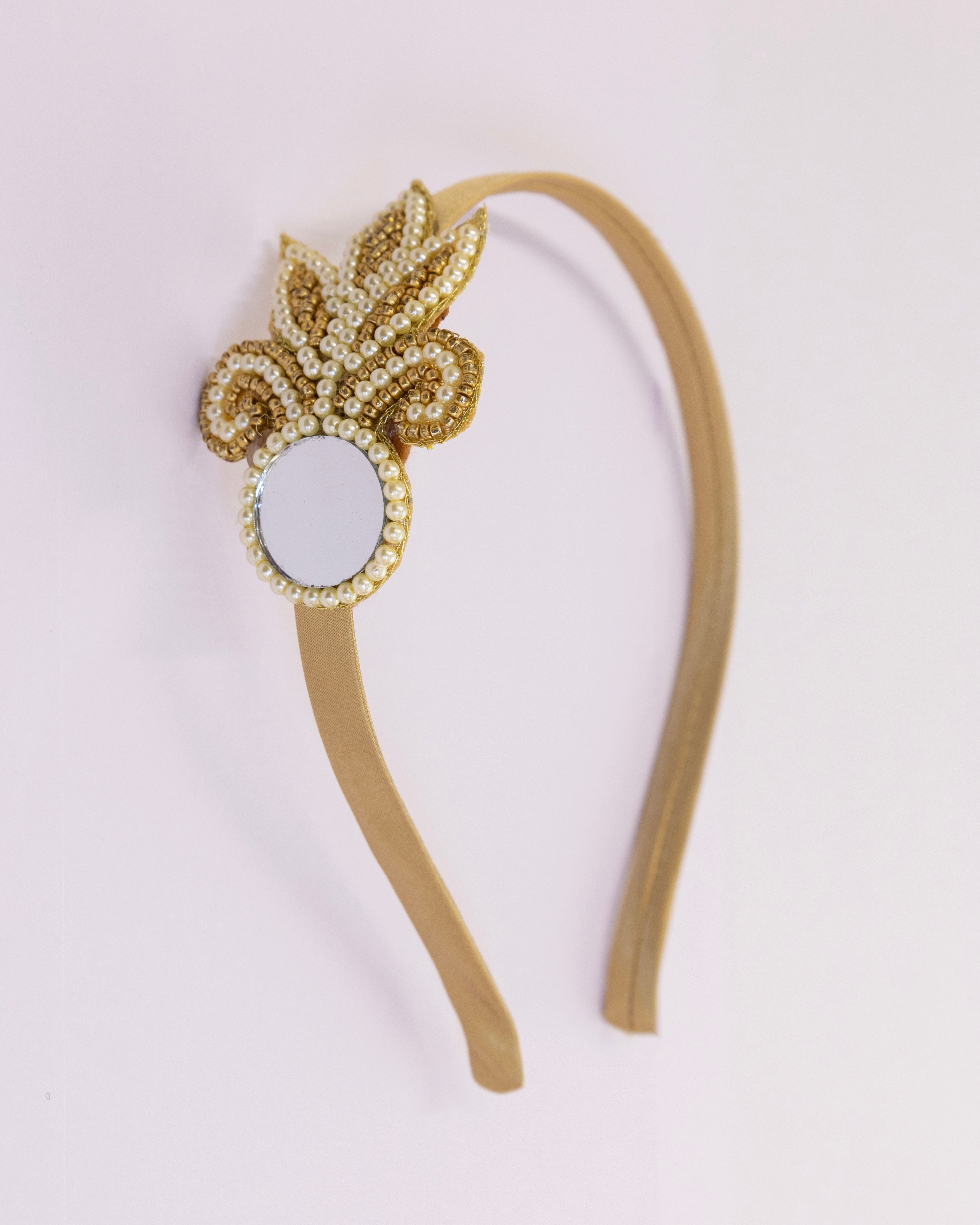 Golden Mirror and leaf shaped motif hairband for Girls