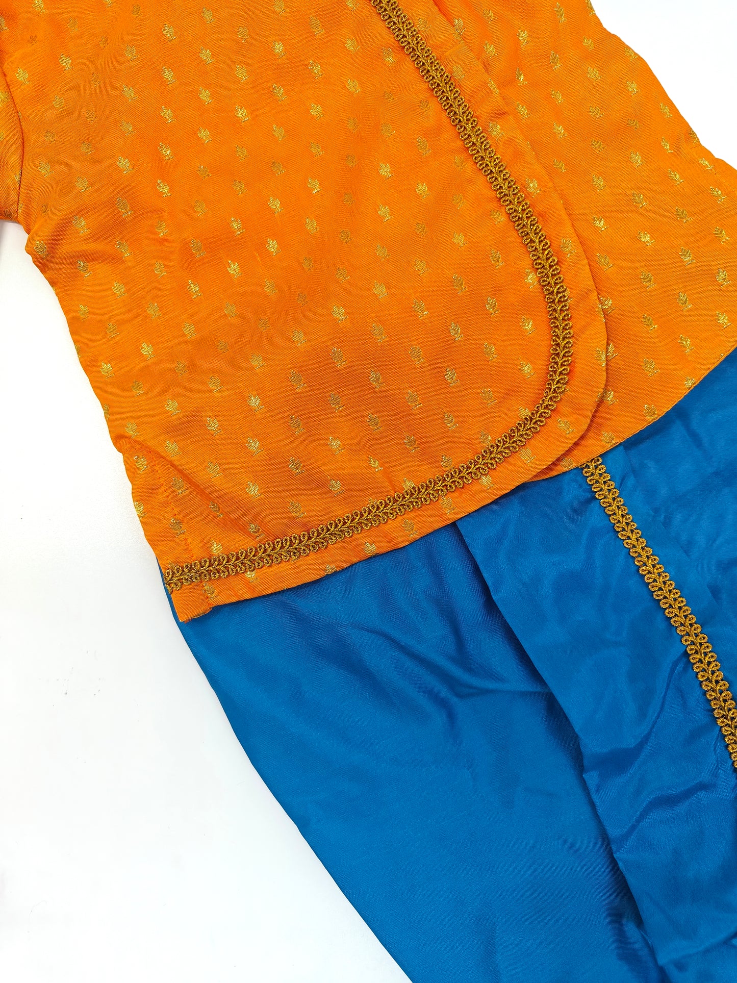 Hemant Set - Mango Yellow brocade silk kurta , Blue cotton silk dhoti set for a baby boy