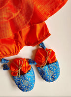 Arnaa Blue-Orange Silk Dress Accessories Set For Baby Girl