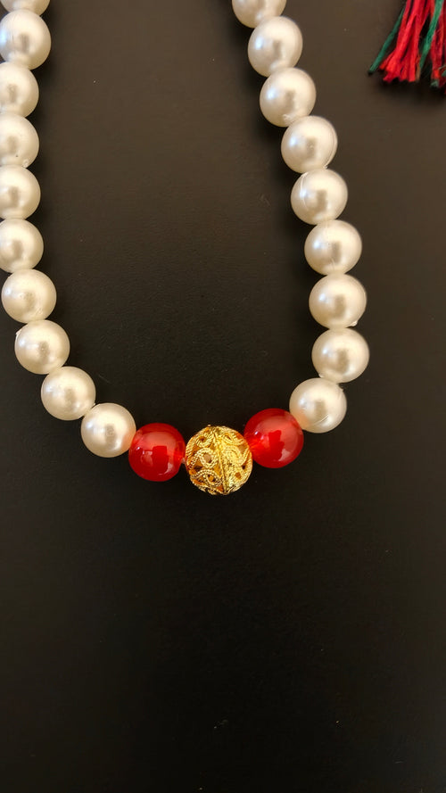 Baby Boy Gold Filigree & Red Beads Pearl Mala