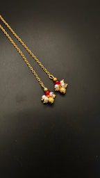 Half pearls chain with half metal chain mundavali with red glass beads latkan for Batu / Groom