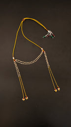 Half pearls chain with half metal chain mundavali with red glass beads latkan for Batu / Groom