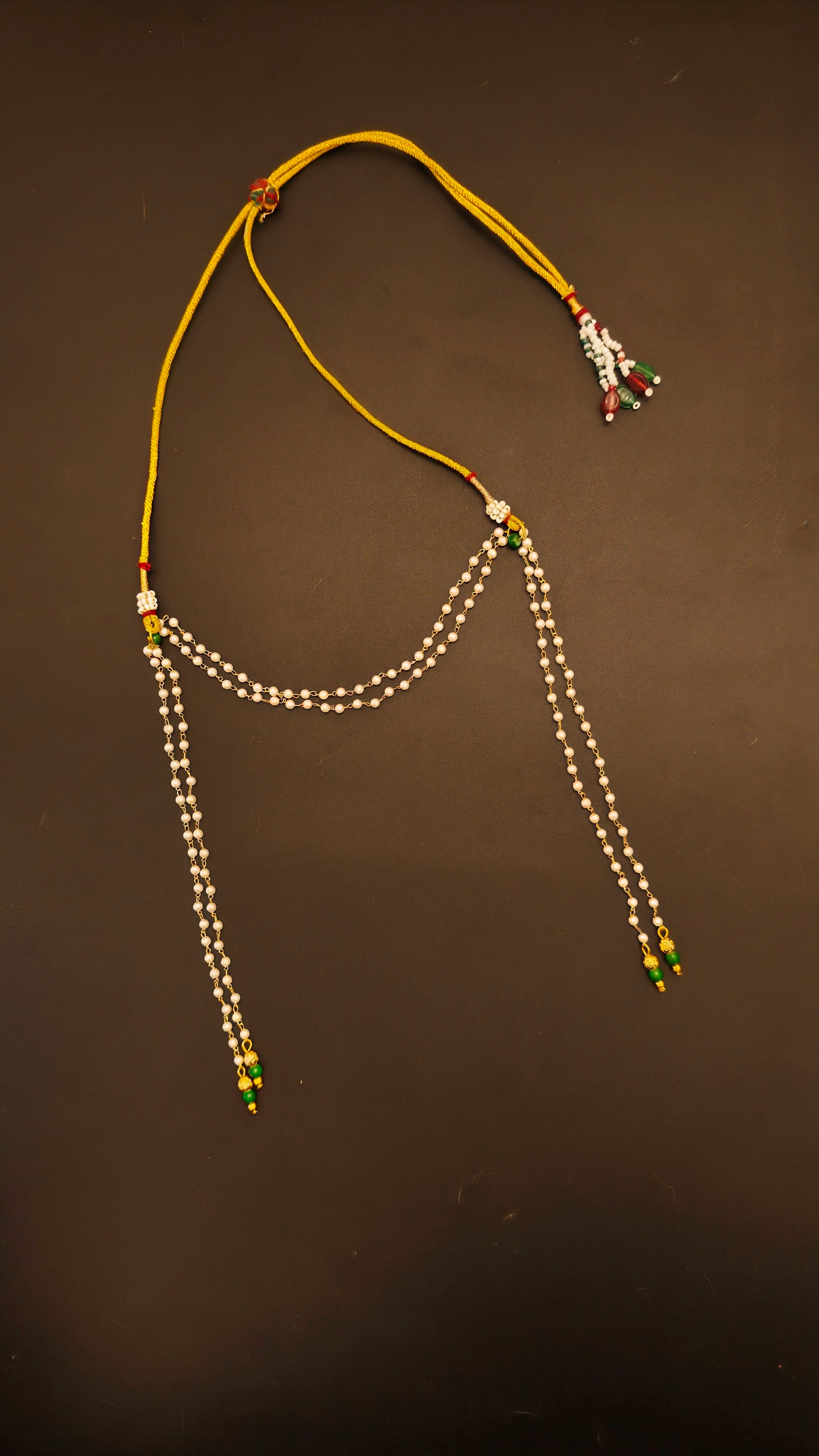 Pearls Mundavalya with Golden Finding and Colorful Glass Bead for Batu / Groom
