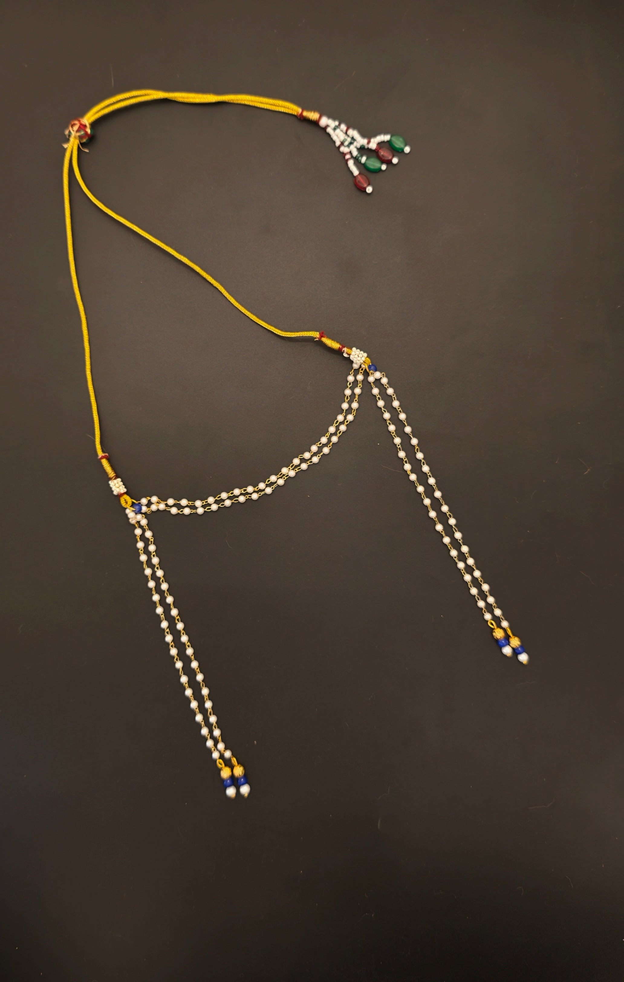 Pearls Mundavalya with Golden Finding and Colorful Glass Bead for Batu / Groom