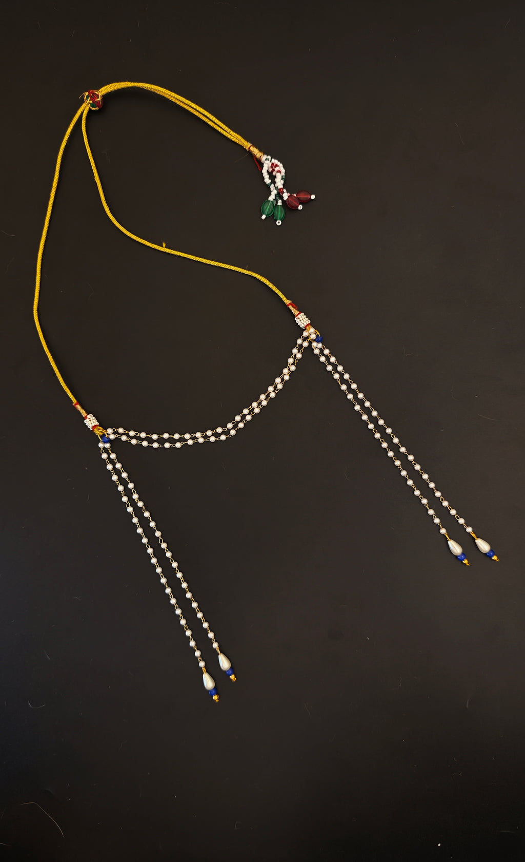 Pearls Mundavalya with Drop Shaped Pearls and Colourful Glass Beads for Batu / Groom