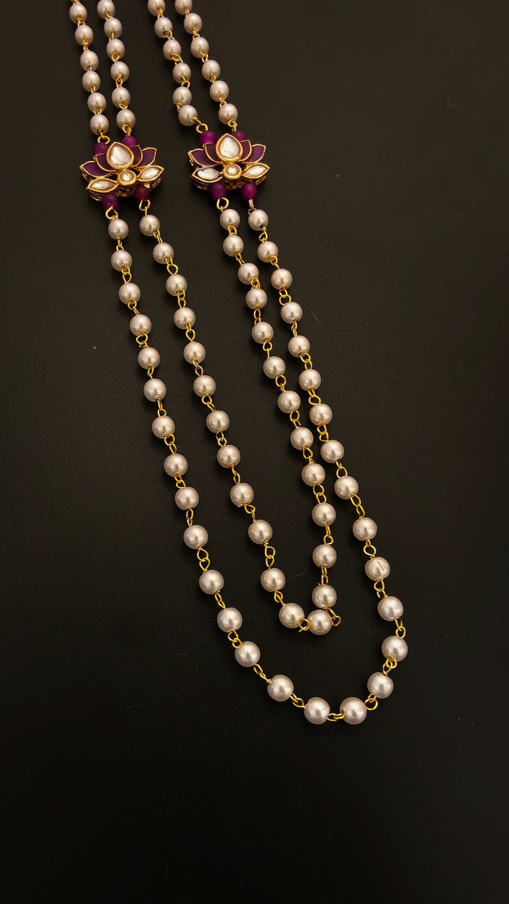 Pearl Double Layer Kanthi with Purple lotus findings for Batu