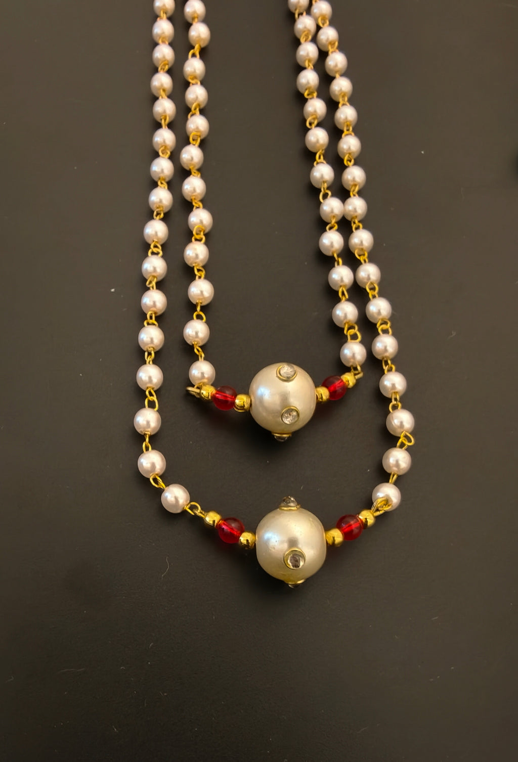 Pearl Double Layer Kanthi with Pearl and Red glass beads findings for Batu