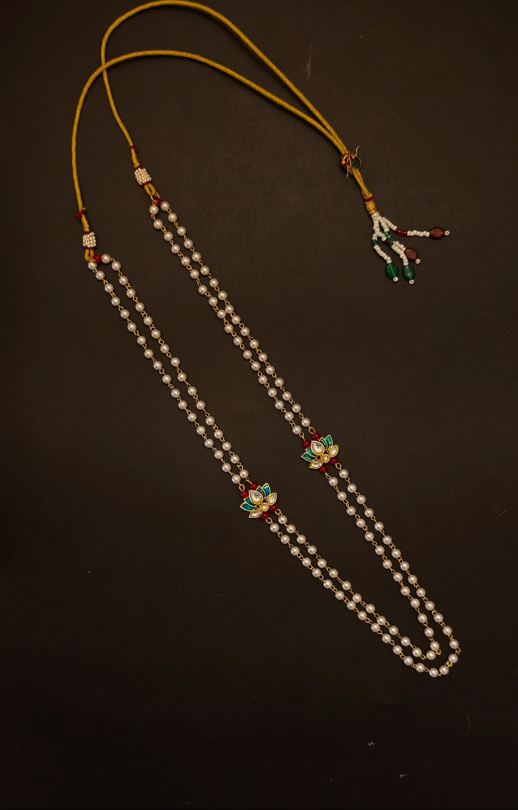 Pearl Double Layer Kanthi With Peacock Green Lotus Findings
