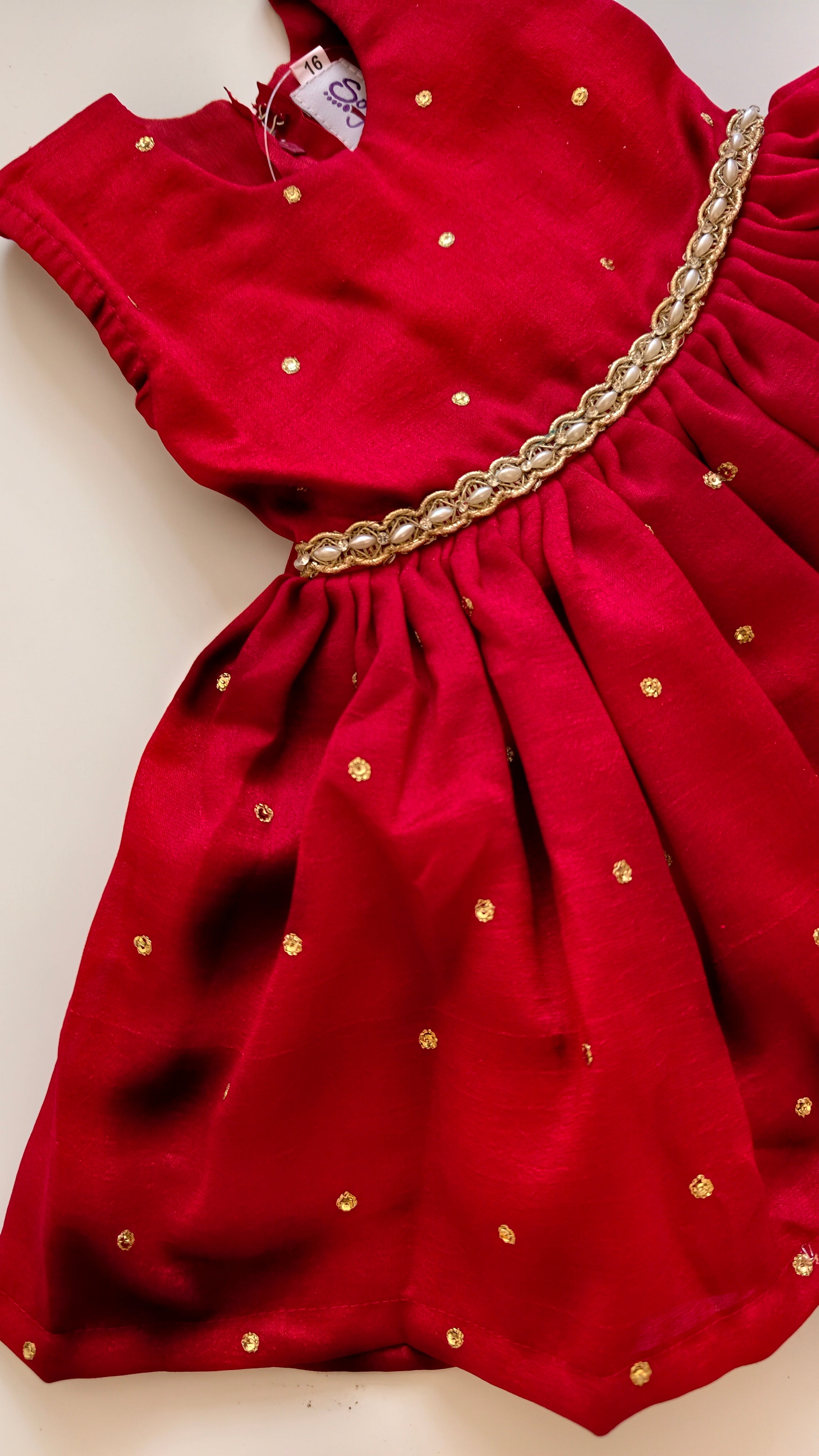 premium silk brocade paithani ethnic frock for newborn baby girl naming ceremony with hair accessories for traditional celebrations, festivals, annaprashan etc