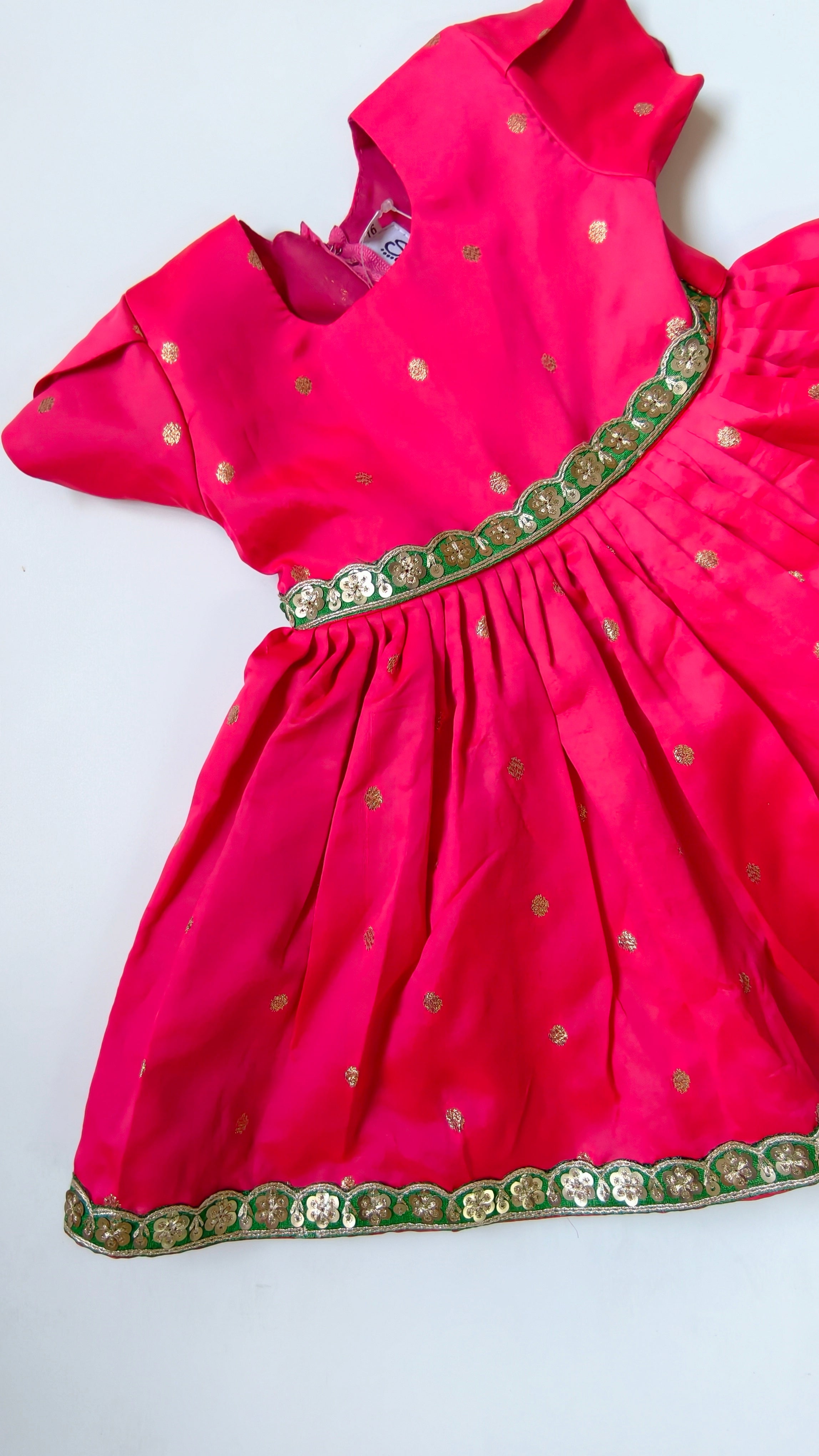 premium silk brocade paithani ethnic frock for newborn baby girl naming ceremony with hair accessories for traditional celebrations, festivals, annaprashan etc