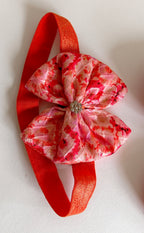 Handcrafted Orange Printed Baby Booties & Matching Headband Set
