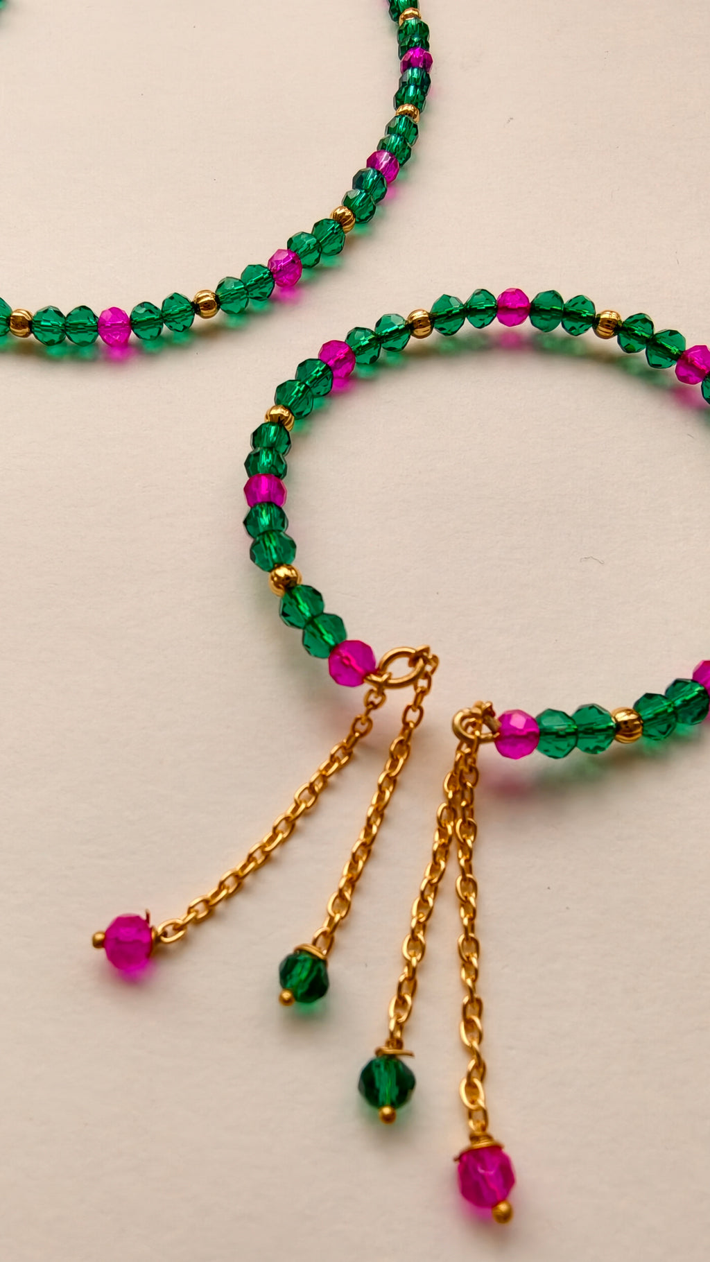 Aqua Green With Pink Crystal Beads Necklace And Earrings Set With Bracelet