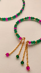 Aqua Green With Pink Crystal Beads Necklace And Earrings Set With Bracelet