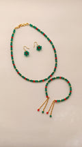 Aqua Green With Red Crystal Beads Necklace And Earrings Set With Bracelet