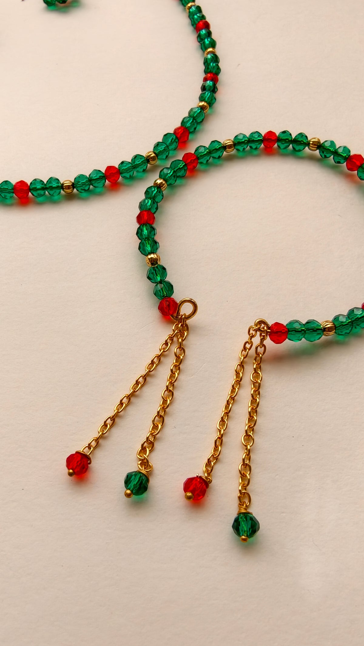 Aqua Green With Red Crystal Beads Necklace And Earrings Set With Bracelet