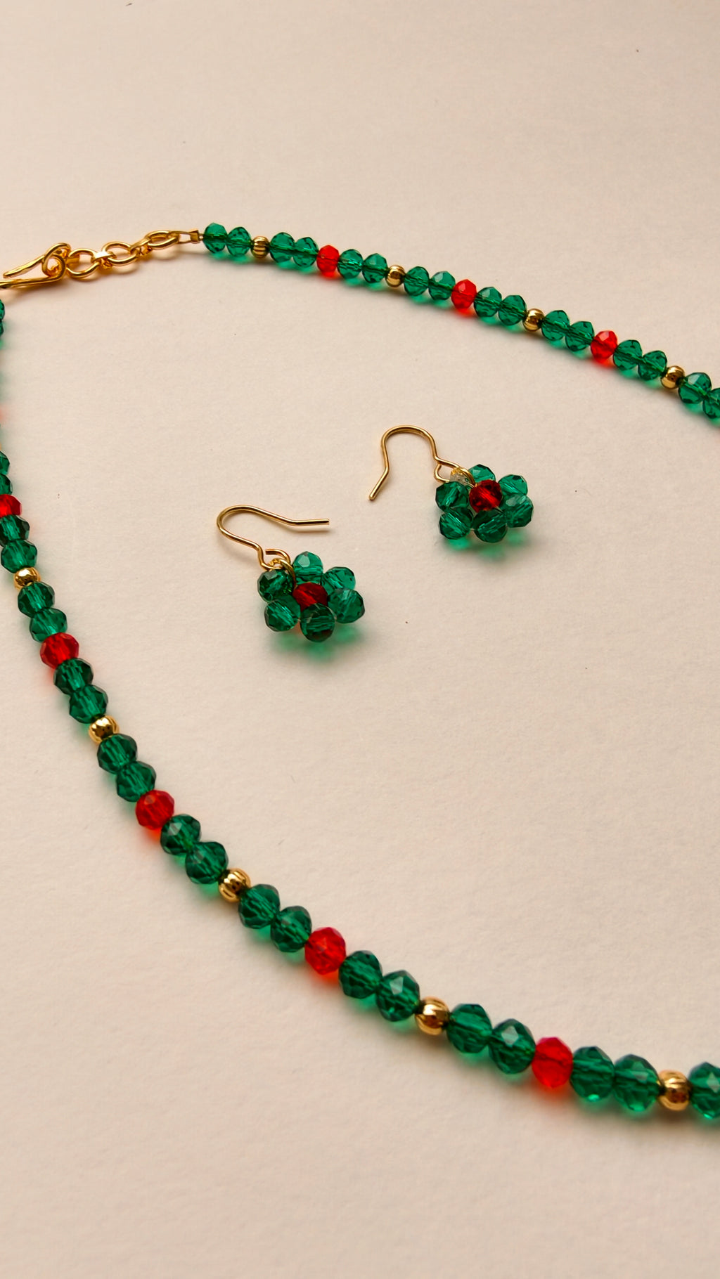 Aqua Green With Red Crystal Beads Necklace And Earrings Set With Bracelet