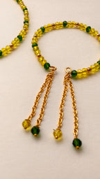 Yellow With Green Crystal Beads Necklace And Earrings Set With Bracelet
