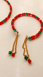 Red With Aqua Green Crystal Beads Necklace And Earrings Set With Bracelet (Copy)